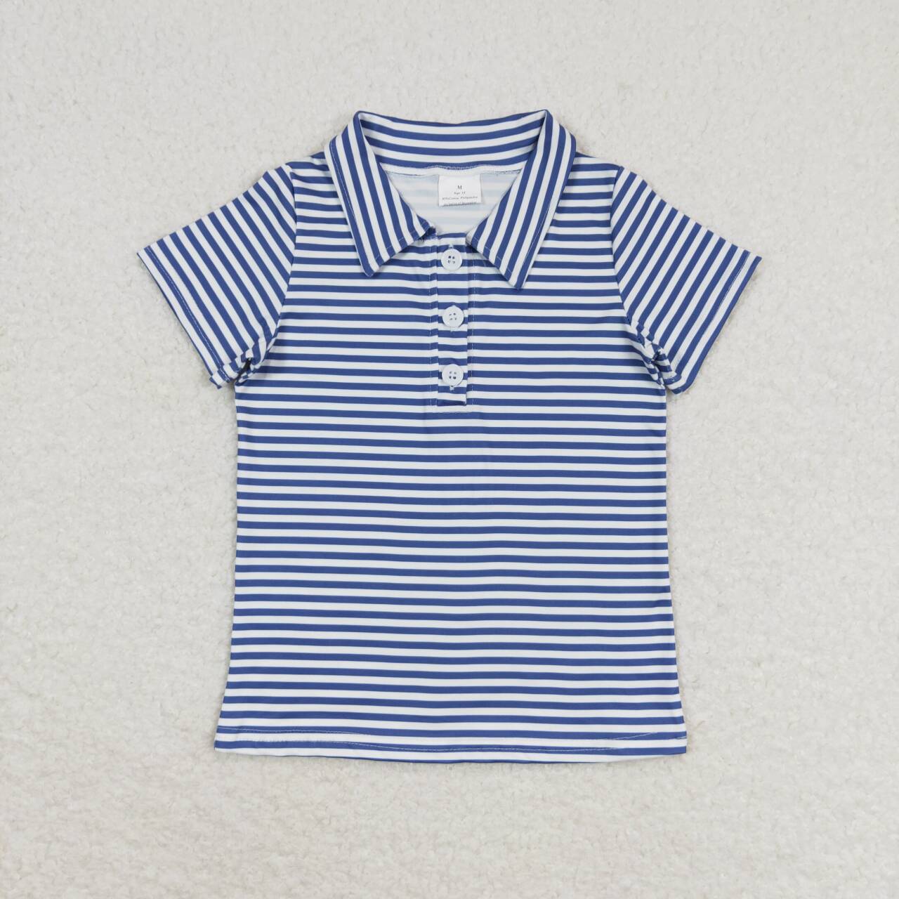 BT0654 Navy Stripes Print Boys Summer Polo Tee Shirts Top