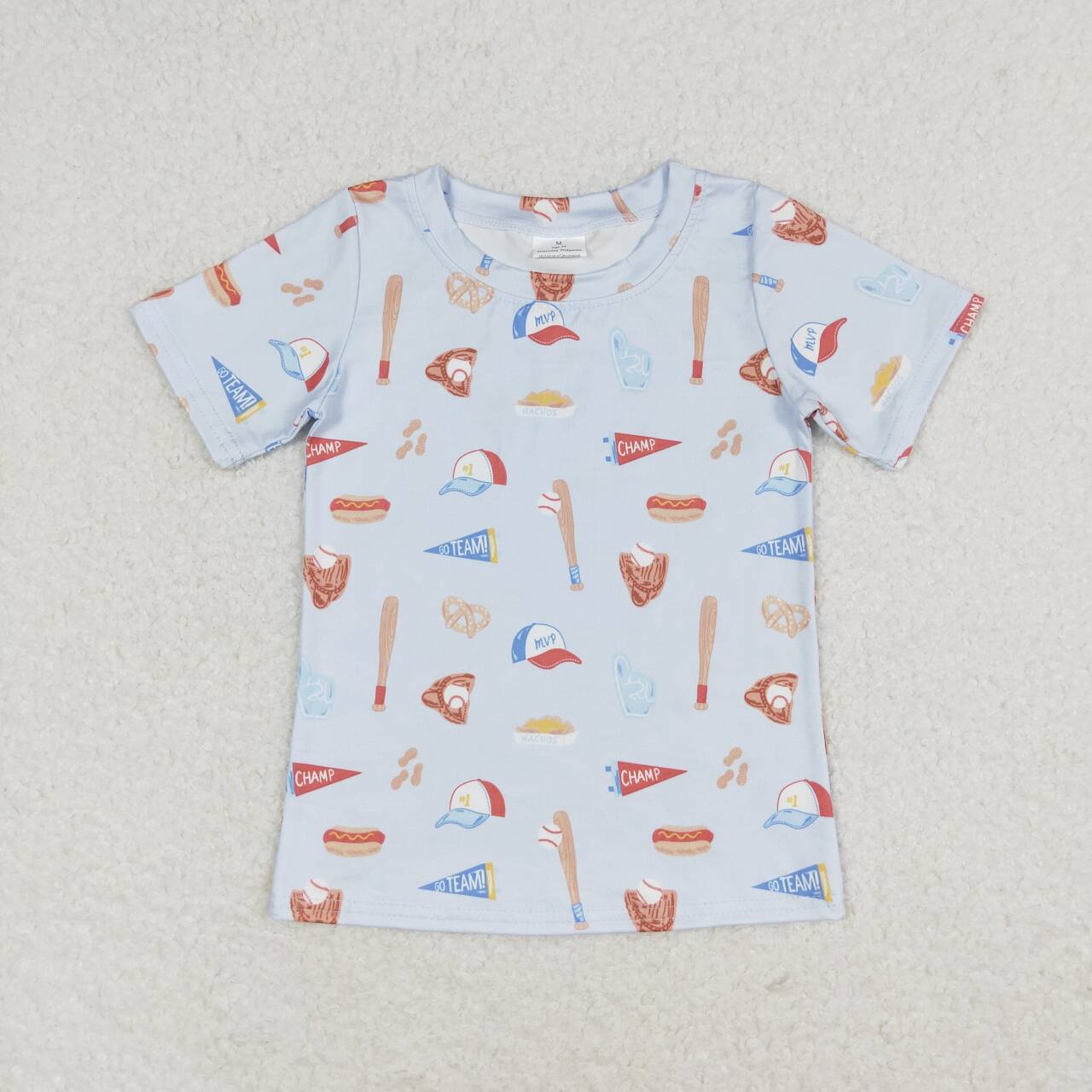 BT0665 Baseball Hat Print Boys Summer Tee Shirts Top