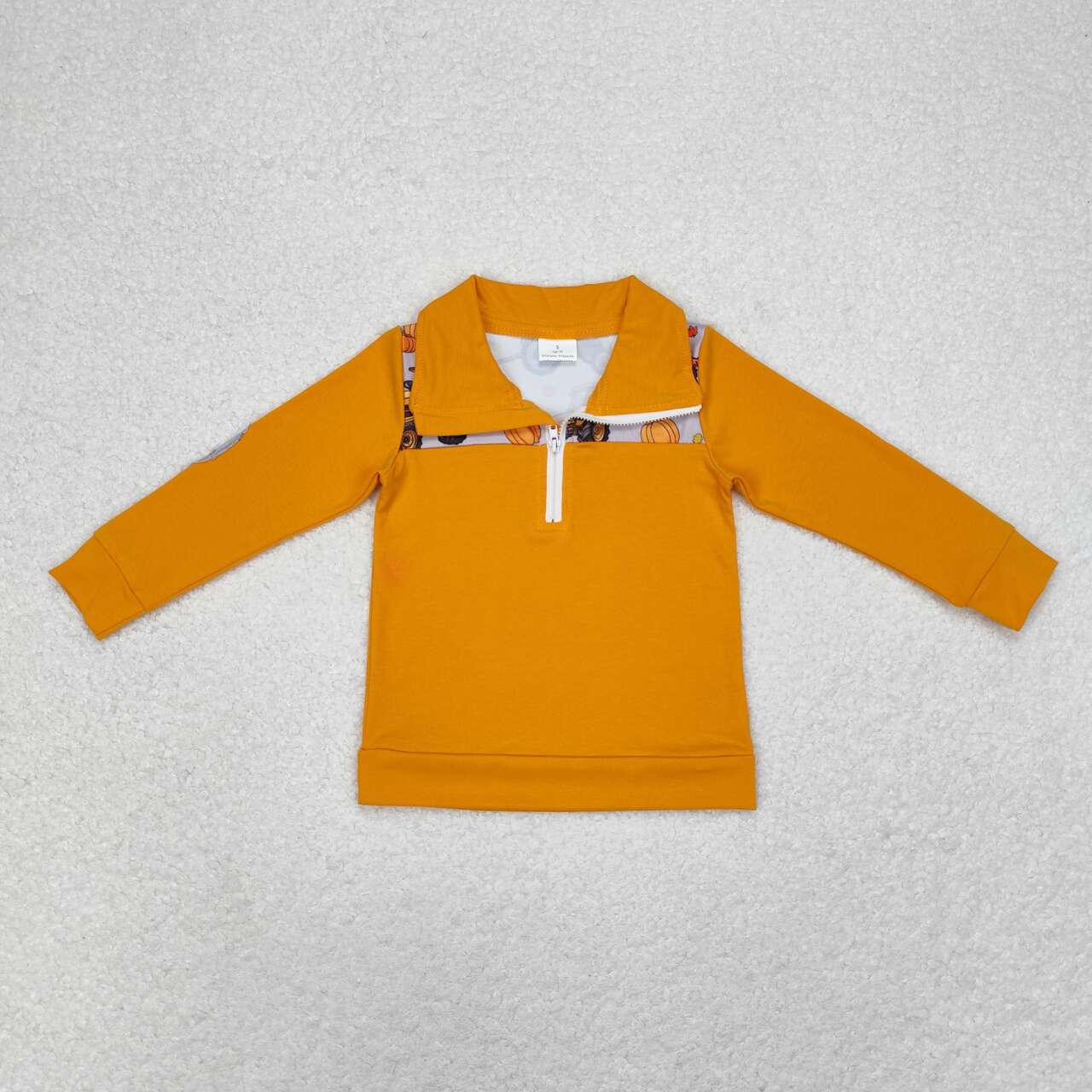 BT0695 Tractor Pumpkin Print Boys Fall Zipper Pullover Shirts Top