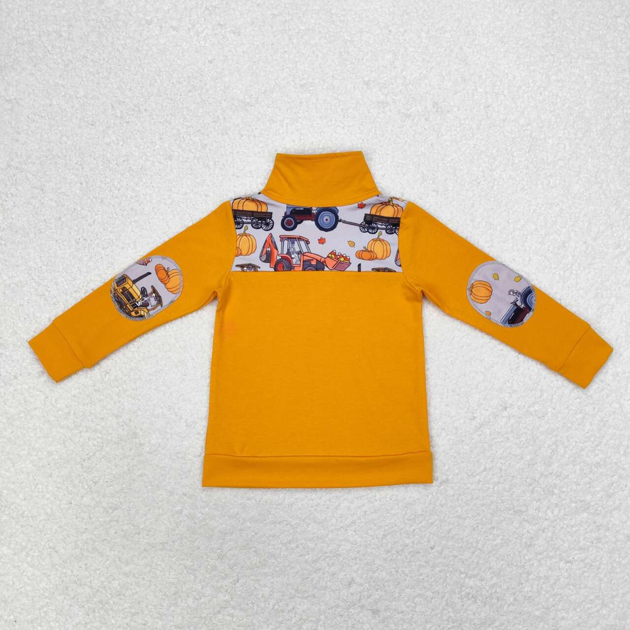 BT0695 Tractor Pumpkin Print Boys Fall Zipper Pullover Shirts Top