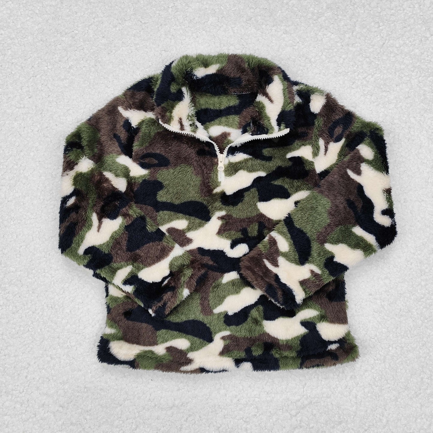 Camo Print Zip Winter Thick Pullover Boys Sherpa Top Brothers Wear