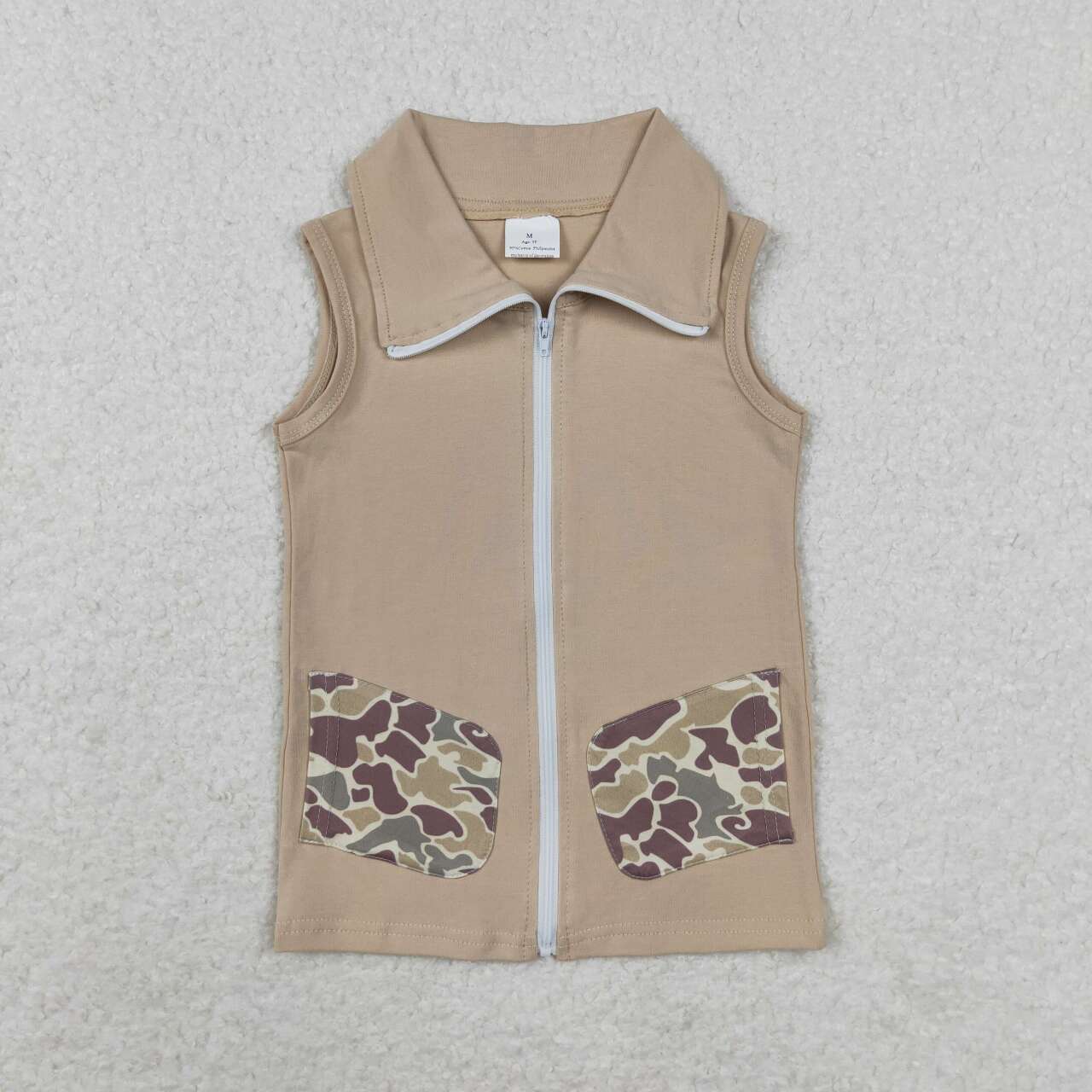 BT0741 Camo Print Boys Sleeveless Zipper Tee Shirts Hunting Vest Jackets Top