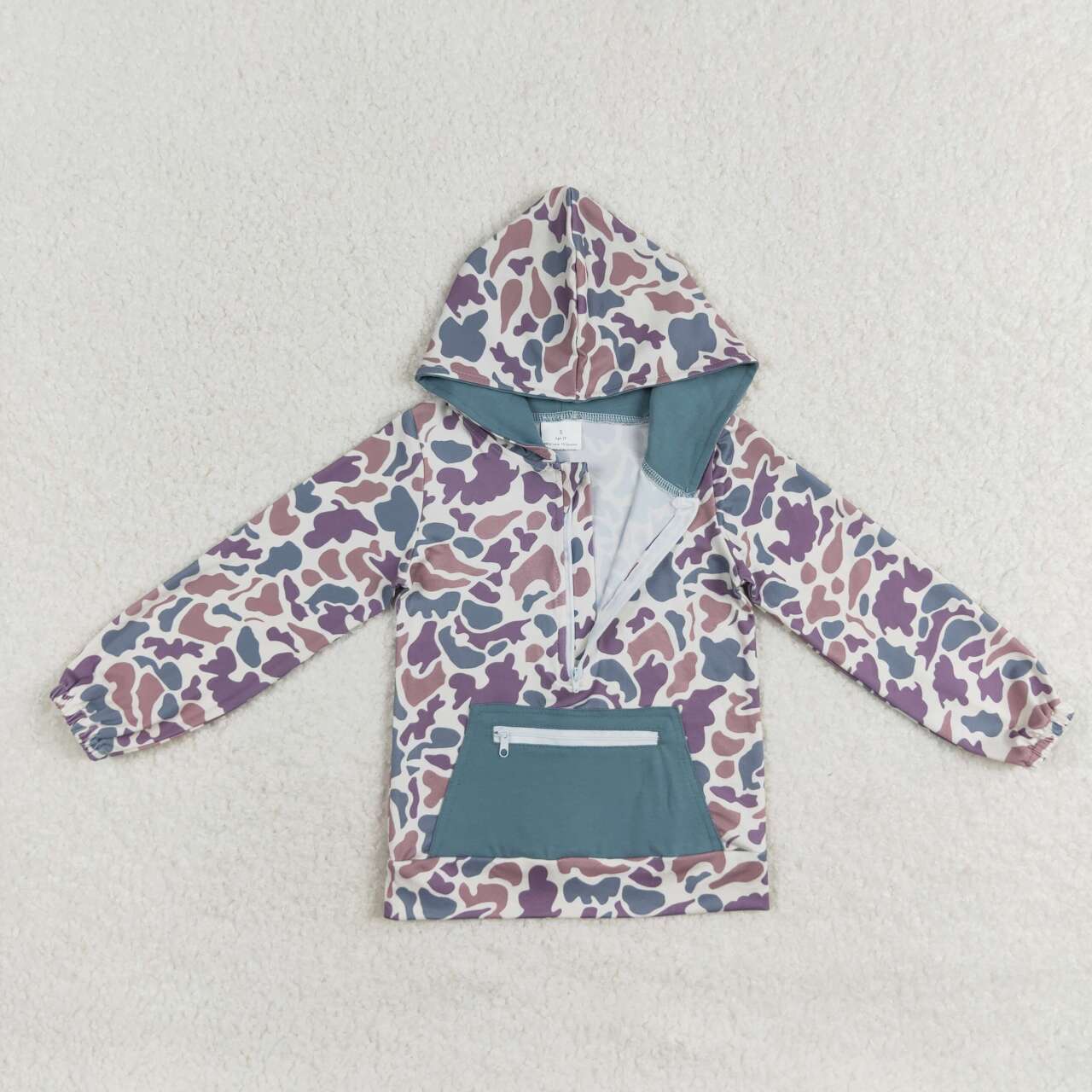 BT0754 Camo Print Pocket Boys Hoodie Zipper Tee Shirts Top