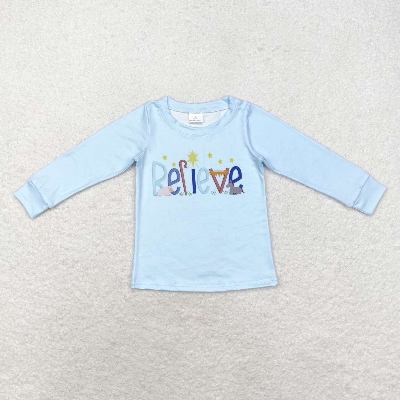 BT0775 Believe Nativity Blue Print Boys Fall Tee Shirts Top