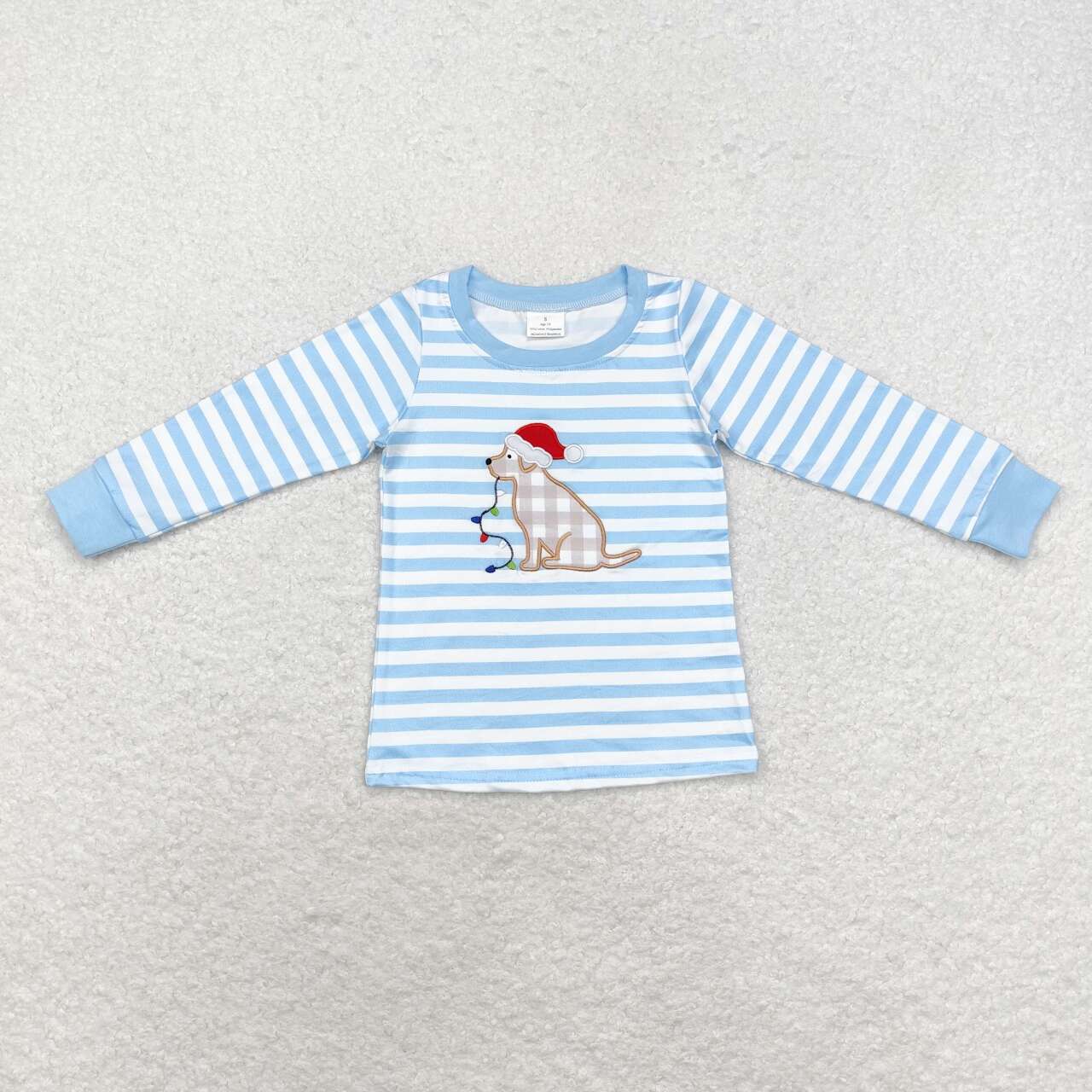 Dog Embroidery Stripes Print Sibling Christmas Matching Clothes