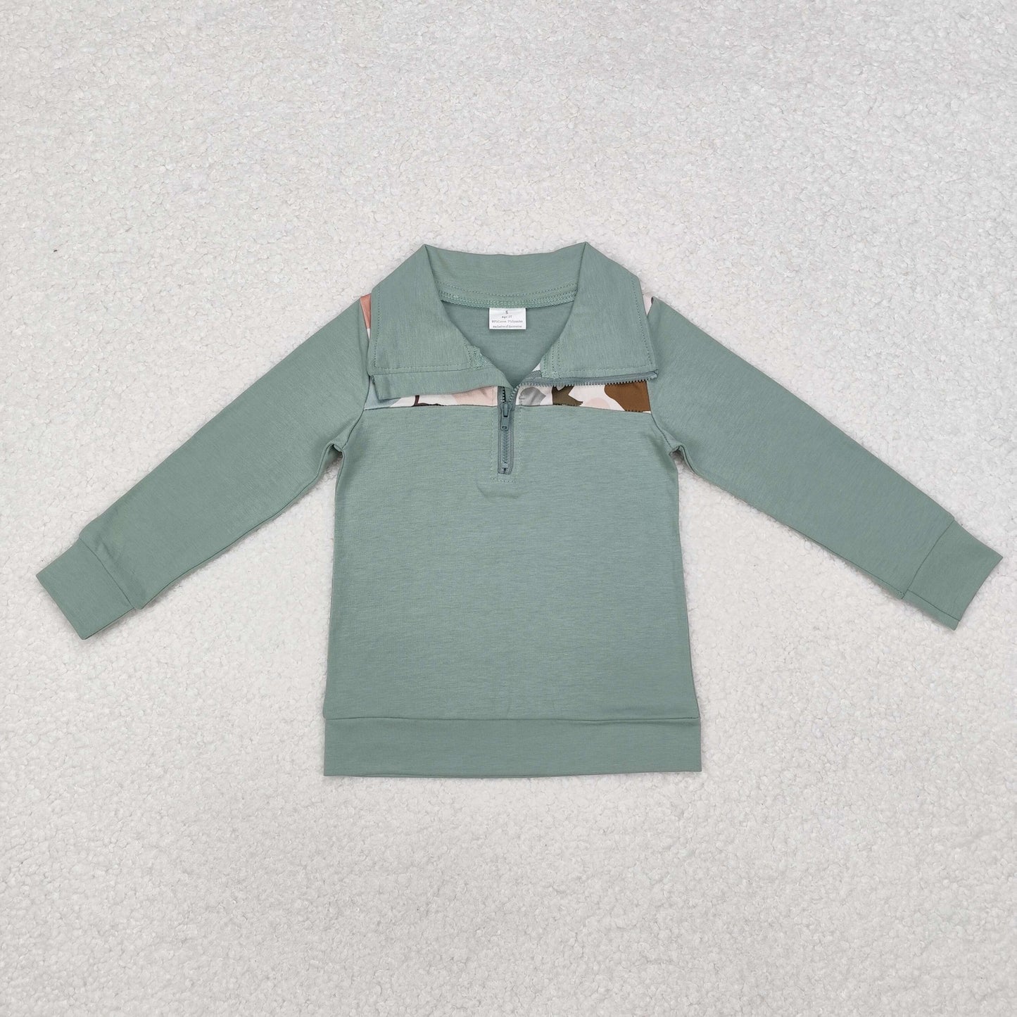 Camo Print Boys Zipper Pullover Top Brothers Wear