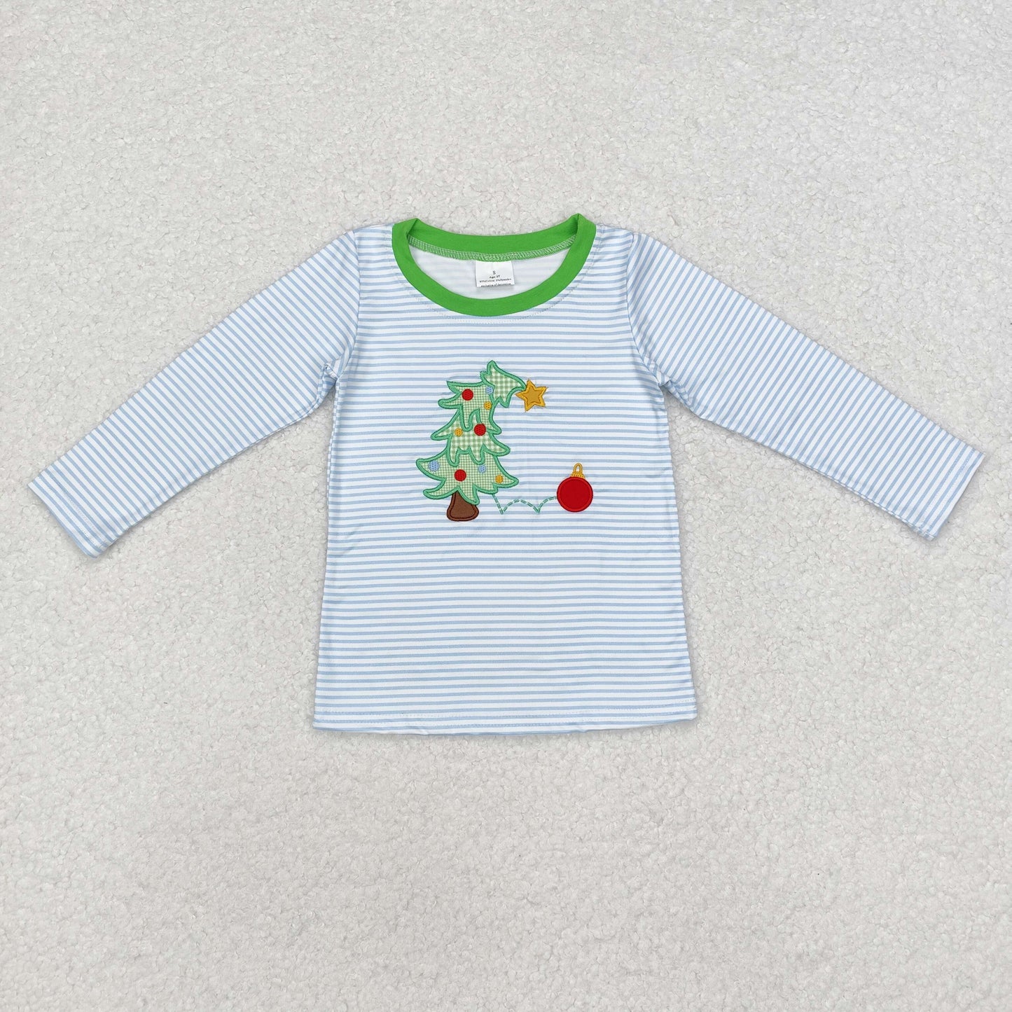 Tree Embroidery Stripes Print Sibling Christmas Matching Clothes
