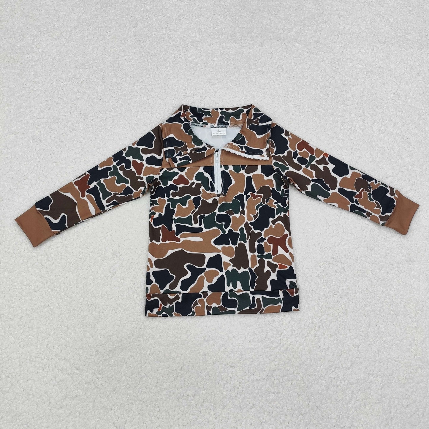 USA-Shop BT0810 Brown Camo Print Boys Fall Pullover Zipper Tee Shirts Top