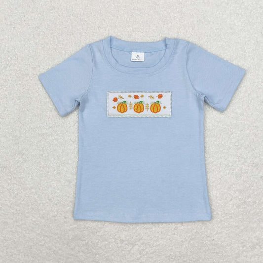 BT0833 Pumpkin Embroidery Kids Fall Tee Shirts Top