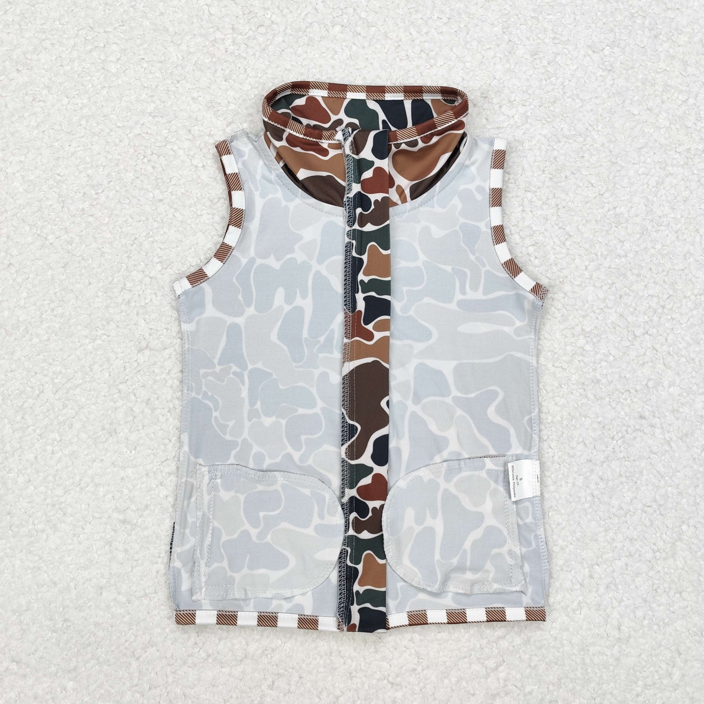BT0857 Brown Plaid Camo Vest Boys 2 Pieces Tops