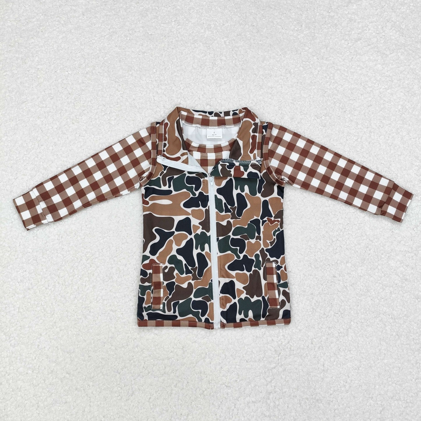 Brown Plaid Camo Print Vest Sibling Matching Clothes