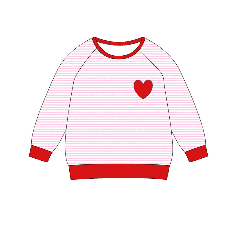 (Pre-order)BT0866 Heart Pink Stripes Print Boys Valentine's Tee Shirts Top