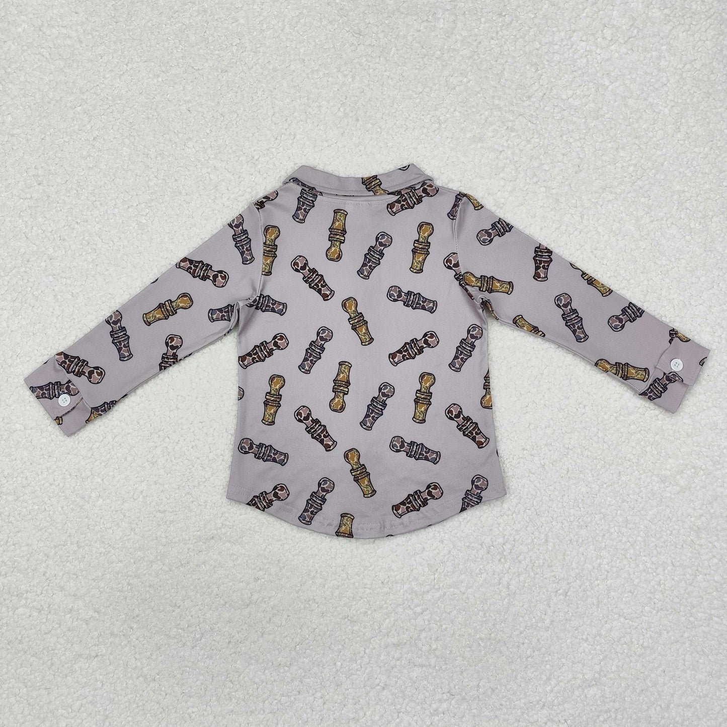 BT0886 Duck Call Camo Grey Print Boys Long Sleeve Hunting Tee Shirts Top