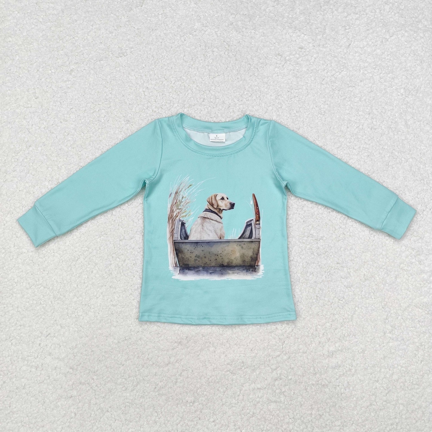 BT0896 Dog Aqua Print Boys Hunting Tee Shirts Top