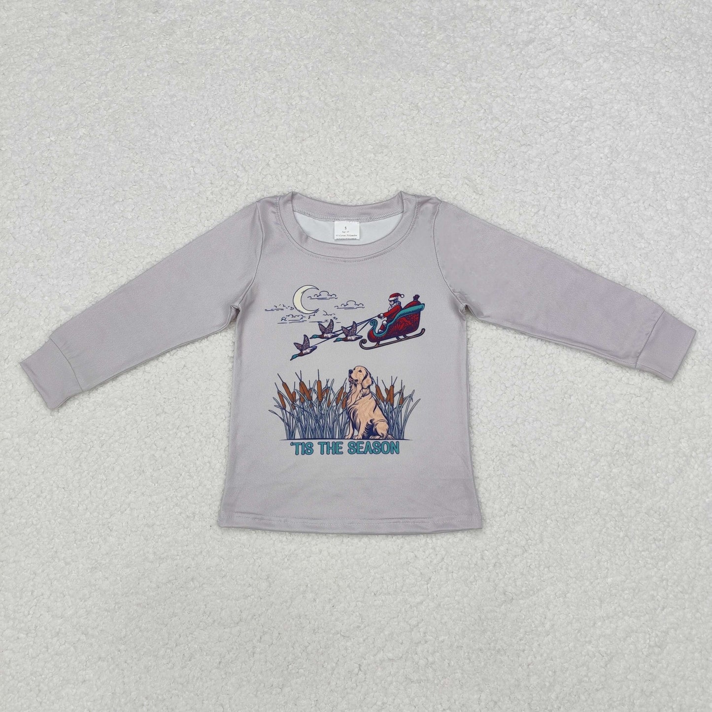 BT0899 Dog Santa Gray Print Boys Christmas Tee Shirts Top