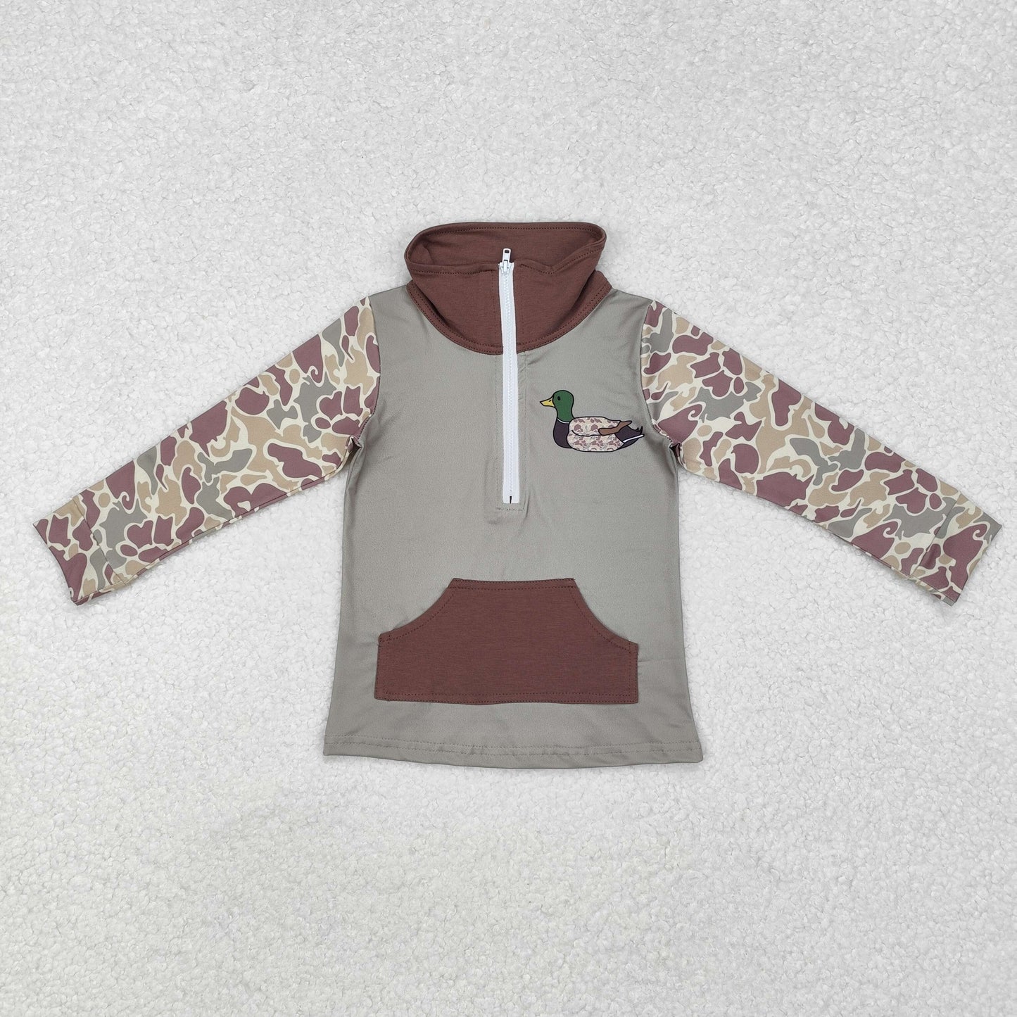 3 Colors Camo Duck Print Boys Pocket Zipper Pullover Top