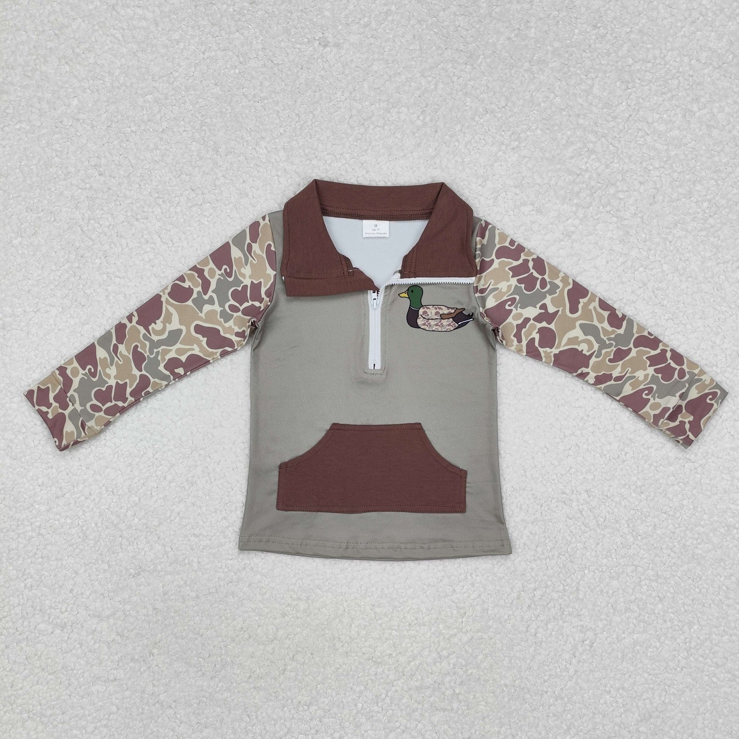 3 Colors Camo Duck Print Boys Pocket Zipper Pullover Top