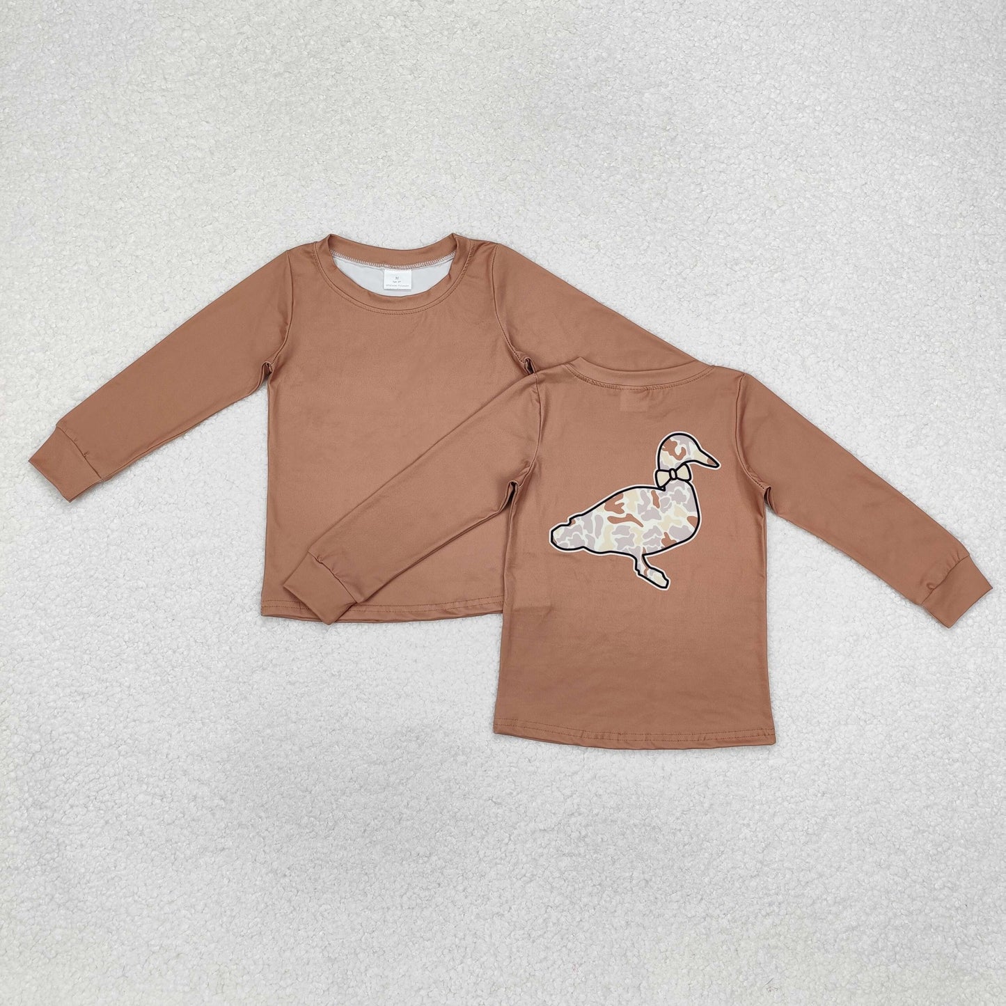BT0950 Camo Duck Brown Print Boys Fall Tee Shirts Top