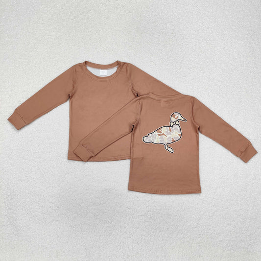 BT0950   Camo Duck Brown Print Boys Fall Tee Shirts Top