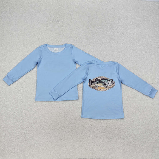BT0952   Fish Blue Print Boys Fall Tee Shirts Top