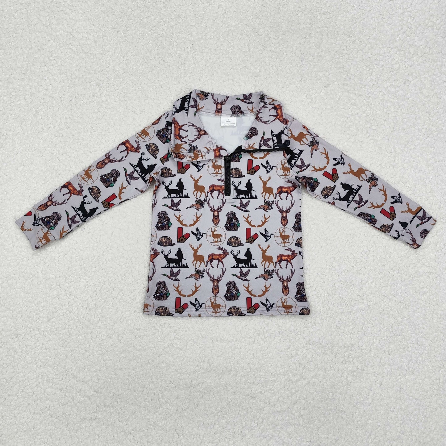 Camo Print Boys Hunting Zipper Pullover Tee Shirts Top Brothers Wear