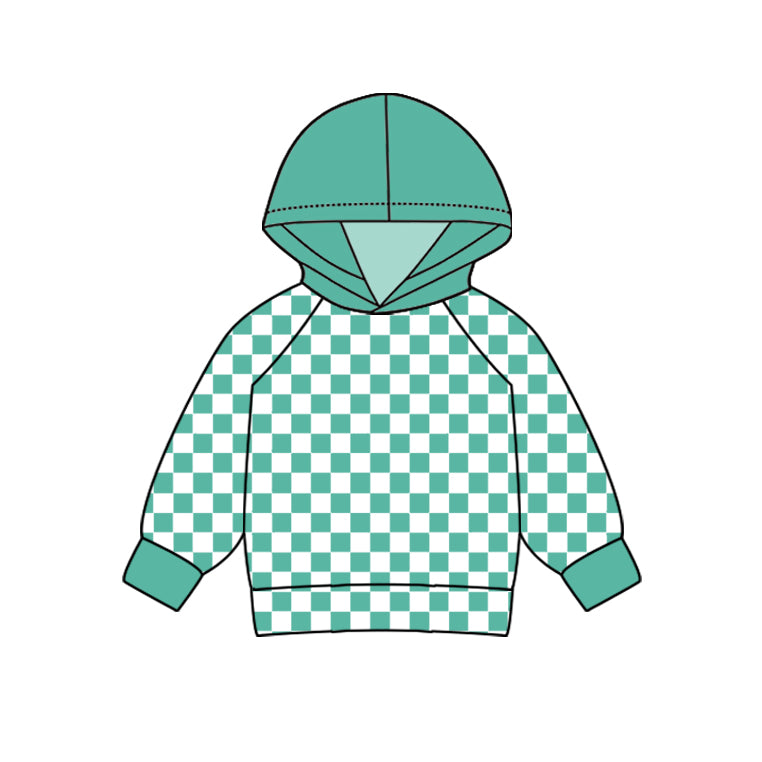 (Pre-order)BT0978 Green Plaid Print Boys Fall Hoodie Top