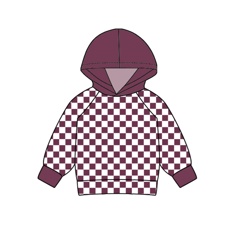 (Pre-order)BT0979 Wine Plaid Print Boys Fall Hoodie Top