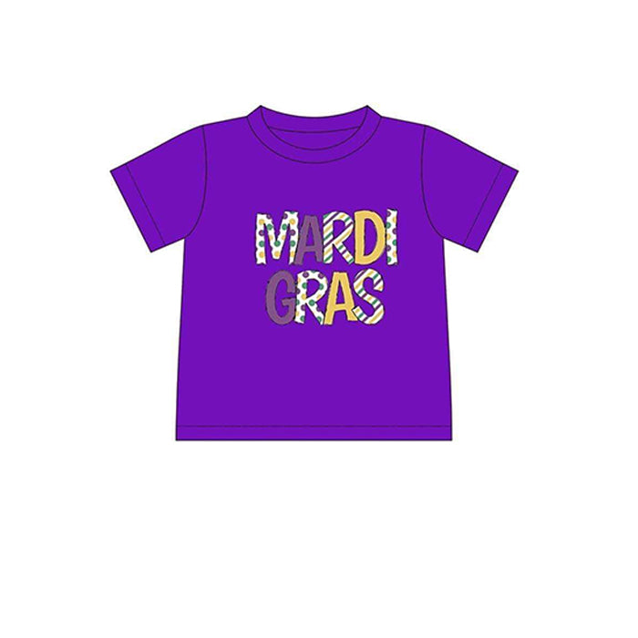 (Pre-order)BT0994 Purple Mardi Gras Print Boys Tee Shirts Top