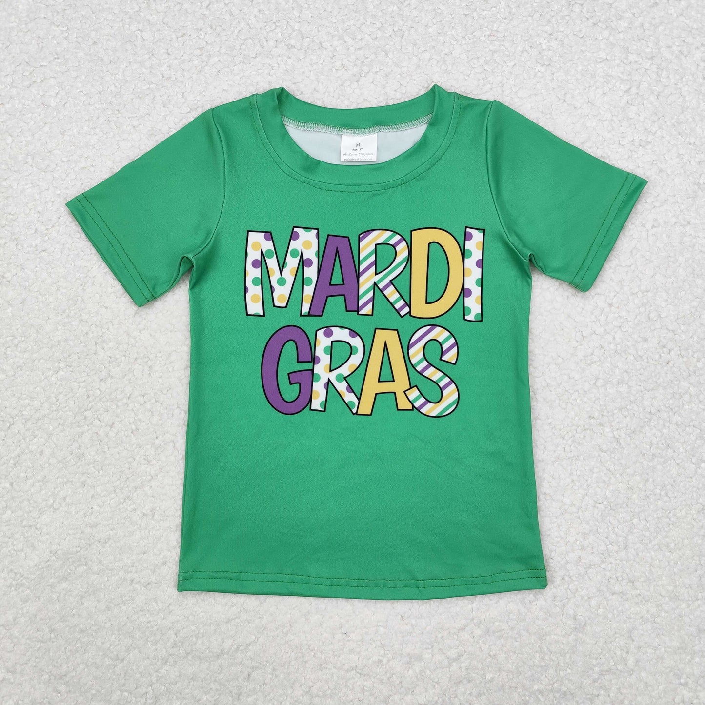 BT0995 Green Mardi Gras Print Kids Tee Shirts Top
