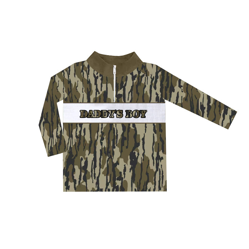 (Pre-order)BT1003 DADDY'S Boy Camo Print Boys Fall Zipper Pullover Top