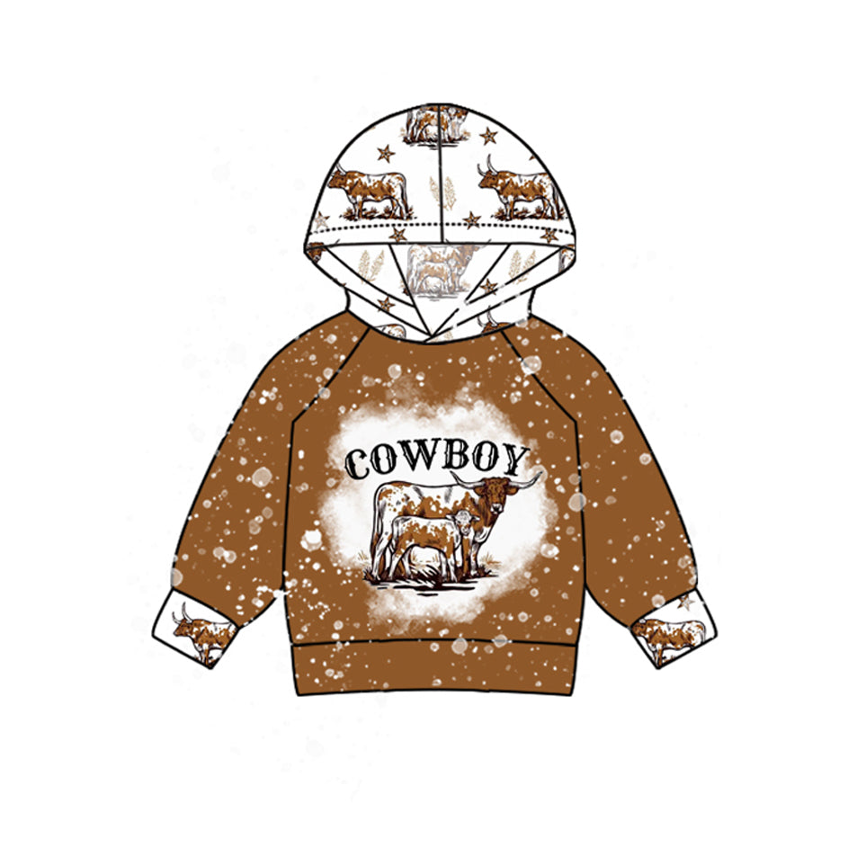 (Pre-order)BT1014 Cowboy Cows Stars Print Boys Fall Hoodie Top