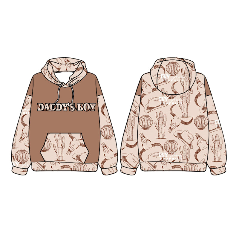 (Pre-order)BT1018 DADDY'S BOY Western Brown Print Boys Fall Hoodie Top