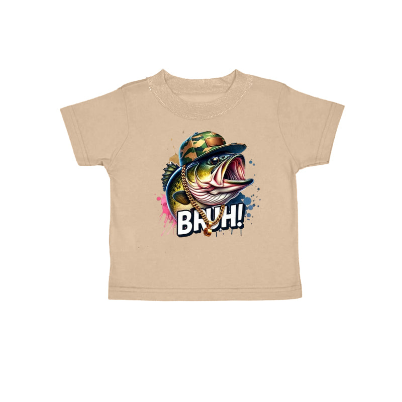 (Pre-order)BT1031 BRUH! Fish Khaki Print Boys Summer Fishing Tee Shirts Top
