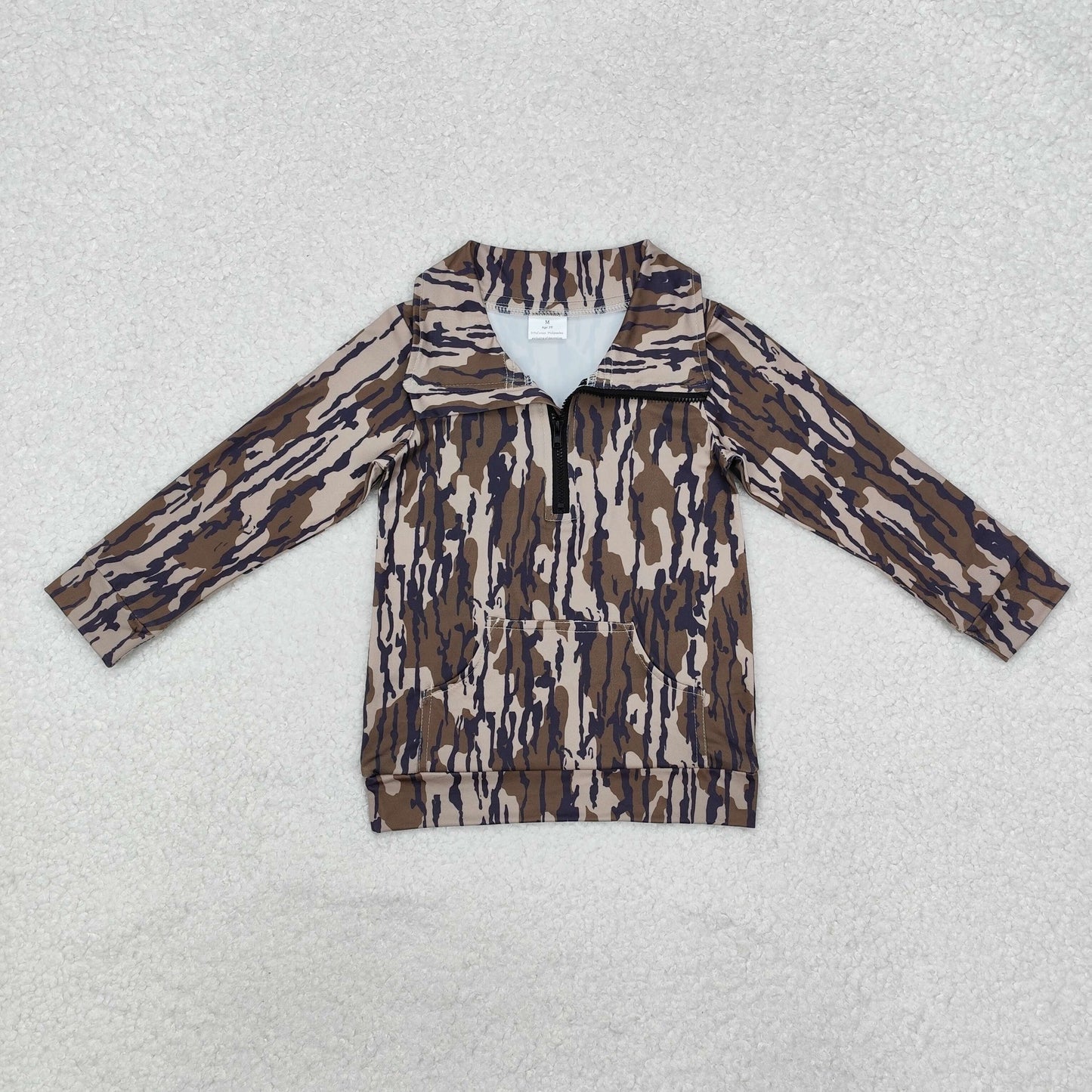 Camo Print Pocket Boys Hunting Zipper Pullover Tee Shirts Top Brothers Wear