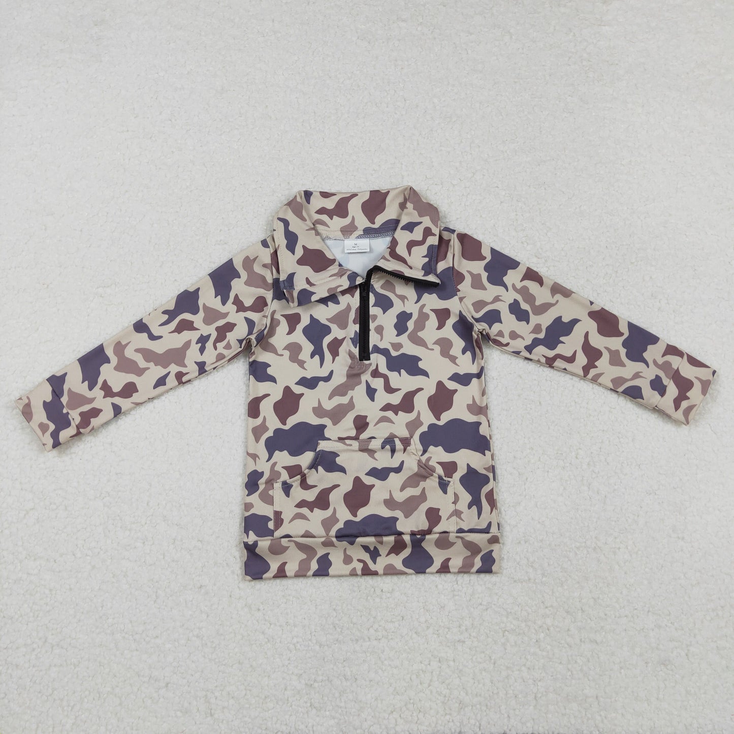 Camo Print Pocket Boys Hunting Zipper Pullover Tee Shirts Top Brothers Wear