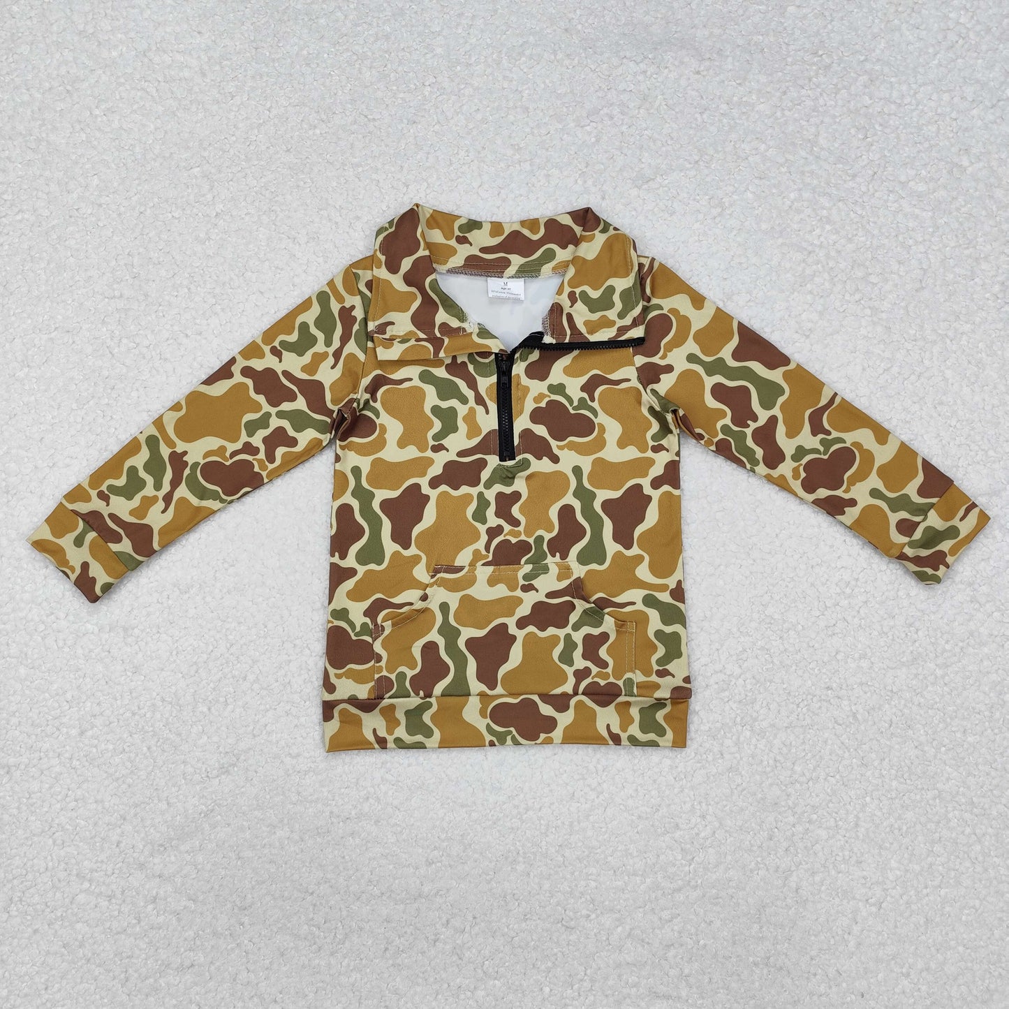 Camo Print Pocket Boys Hunting Zipper Pullover Tee Shirts Top Brothers Wear