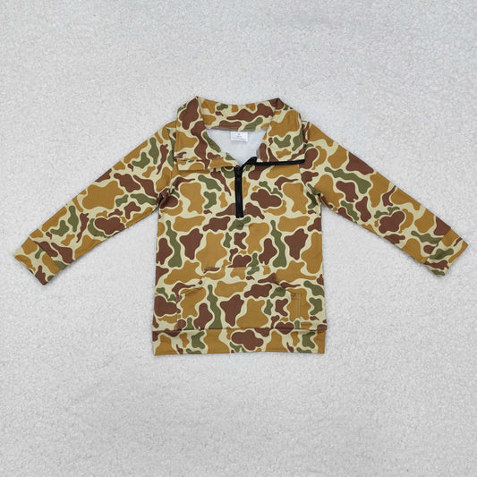 BT1039 Camo Print Boys Hunting Zipper Pullover Top