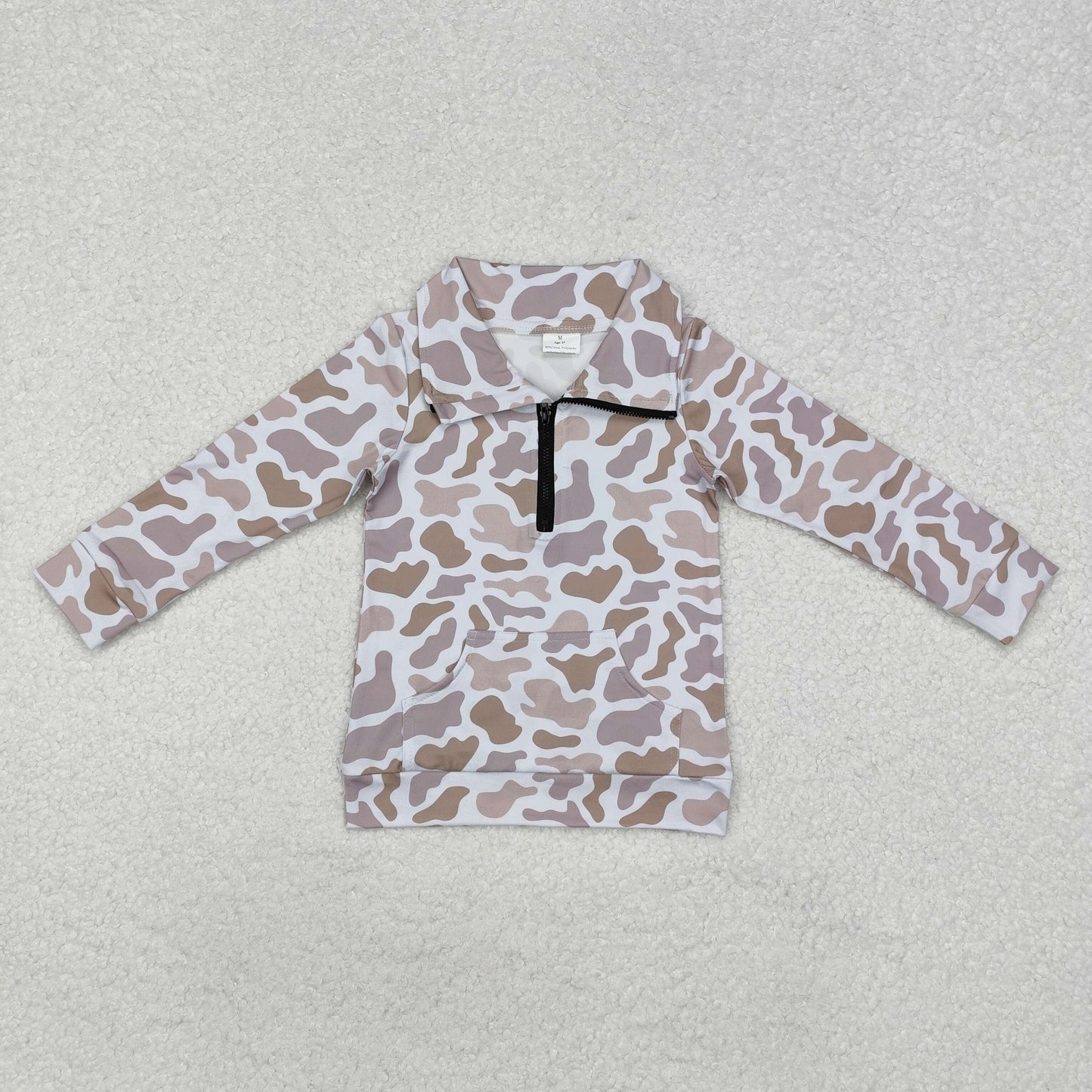 Camo Print Pocket Boys Hunting Zipper Pullover Tee Shirts Top Brothers Wear