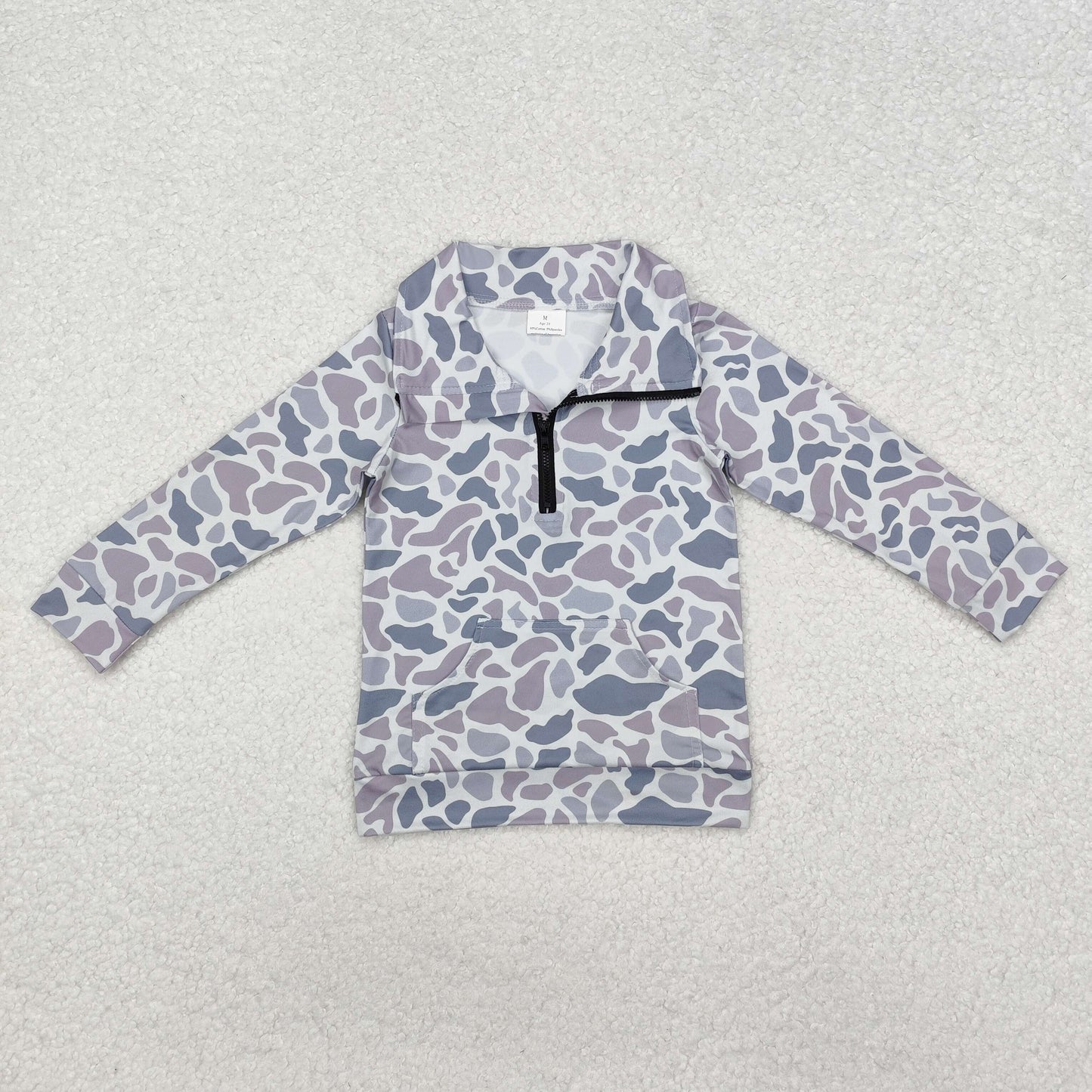 Camo Print Pocket Boys Hunting Zipper Pullover Tee Shirts Top Brothers Wear
