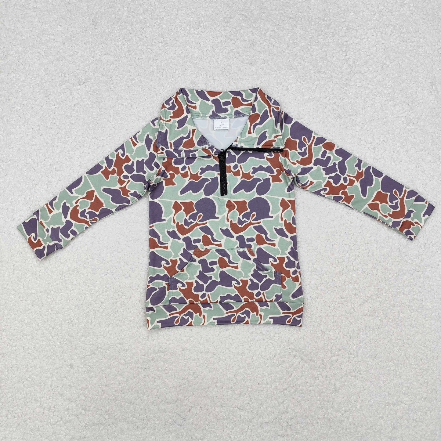 Camo Print Pocket Boys Hunting Zipper Pullover Tee Shirts Top Brothers Wear