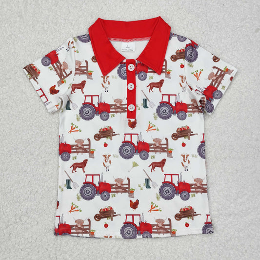 BT1043 Tractors Farm Print Boys Summer Polo Tee Shirts Top