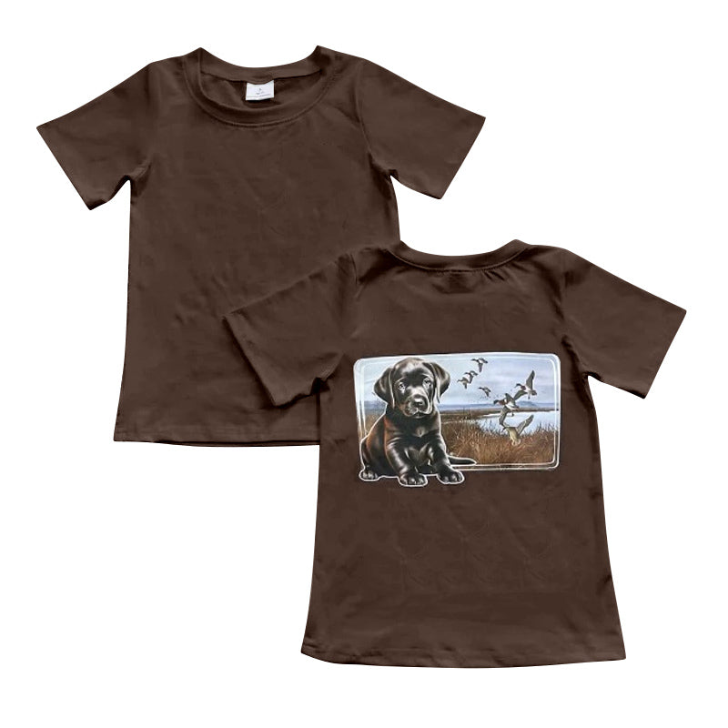 (Pre-order)BT1072 Duck Dog Brown Print Boys Hunting Tee Shirts Top