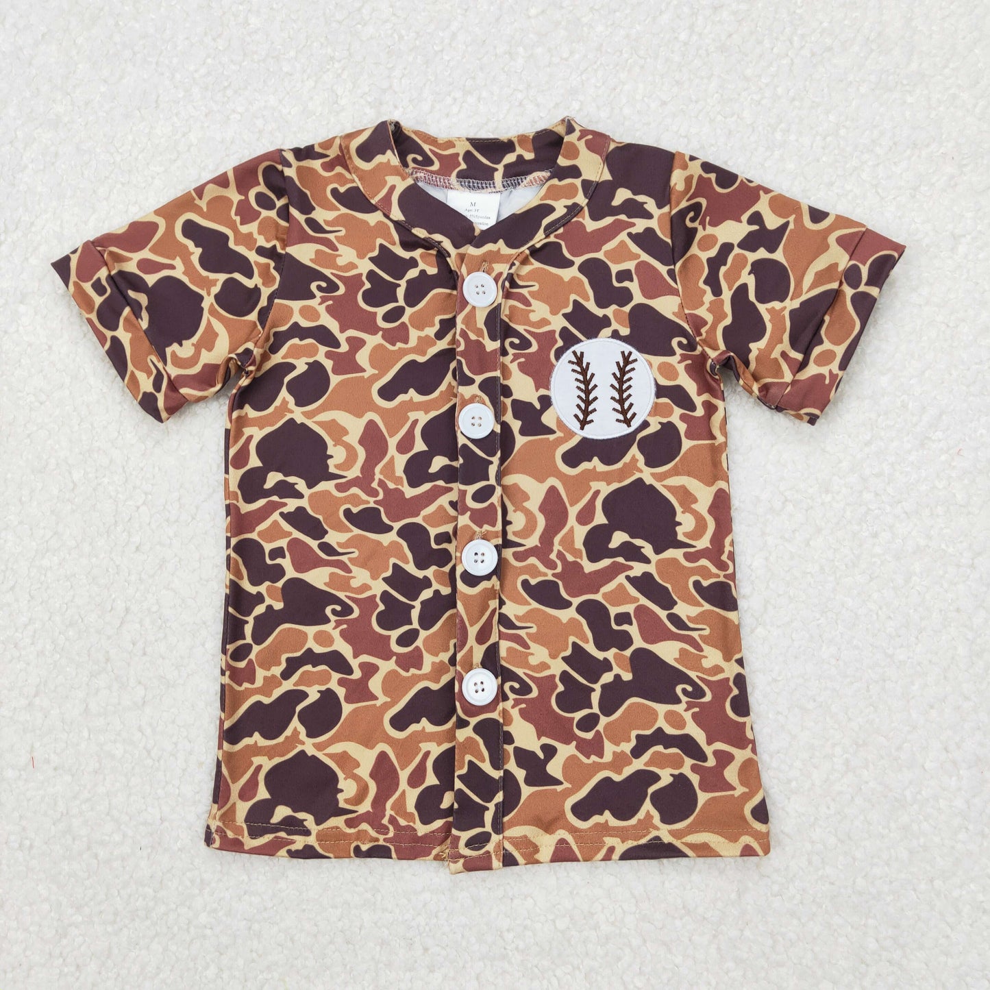 BT1102 Baseball Embroidery Camo Print Boys Summer Tee Shirts Top