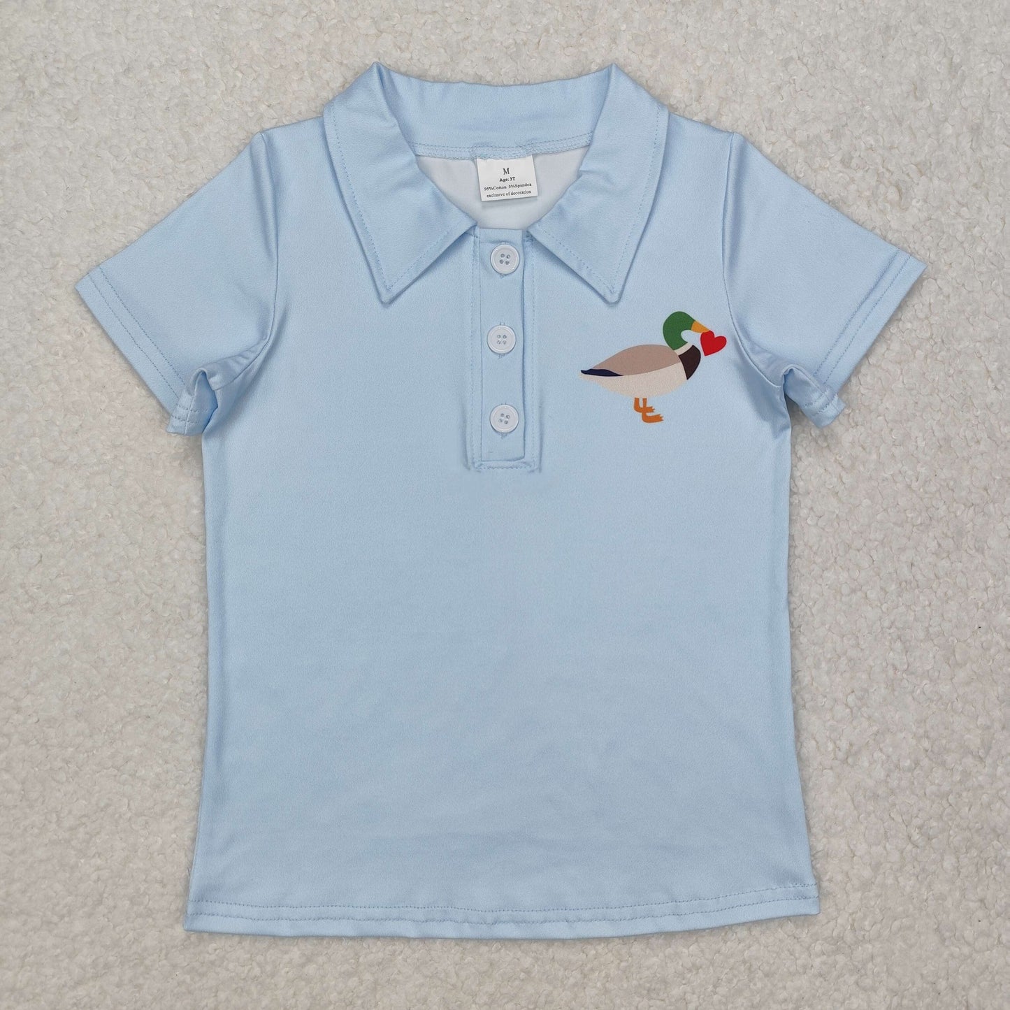 BT1106 Duck Heart Aqua Print Boys Valentine's Day Polo Tee Shirts Top