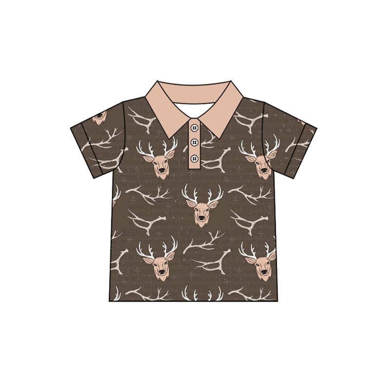 (Pre-order)BT1111 Deer Brown Print Boys Summer Polo Top