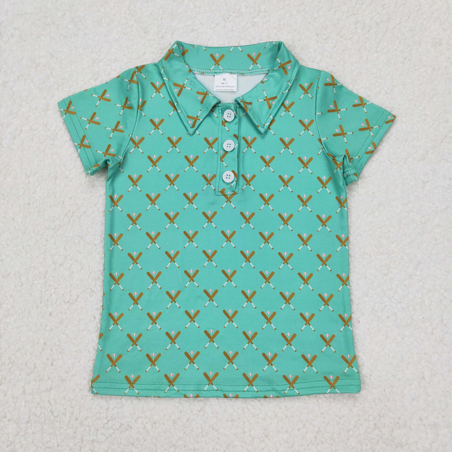BT1119 Baseball Green Print Boys Summer Polo Tee Shirts Top