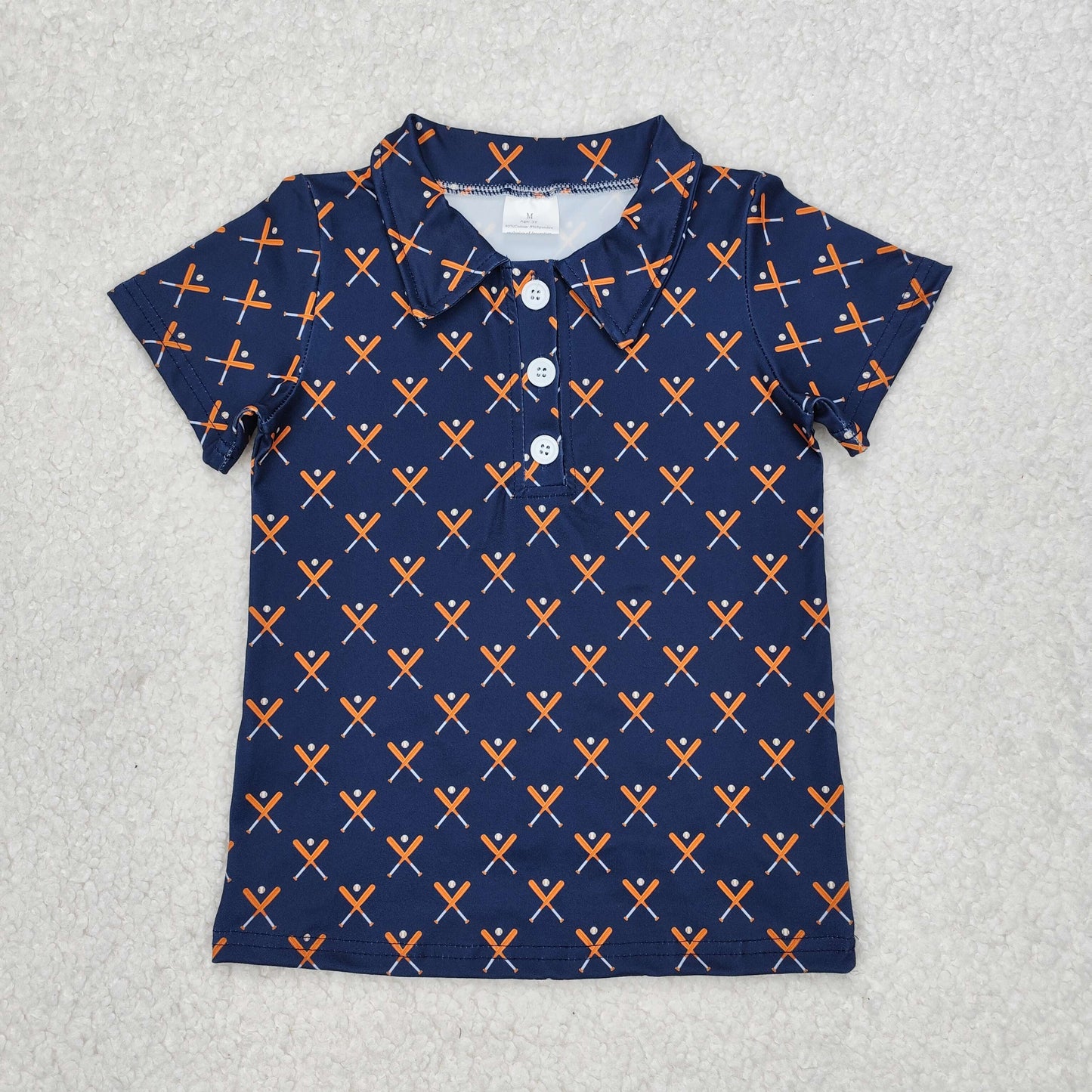 BT1120 Baseball Navy Print Boys Summer Polo Tee Shirts Top
