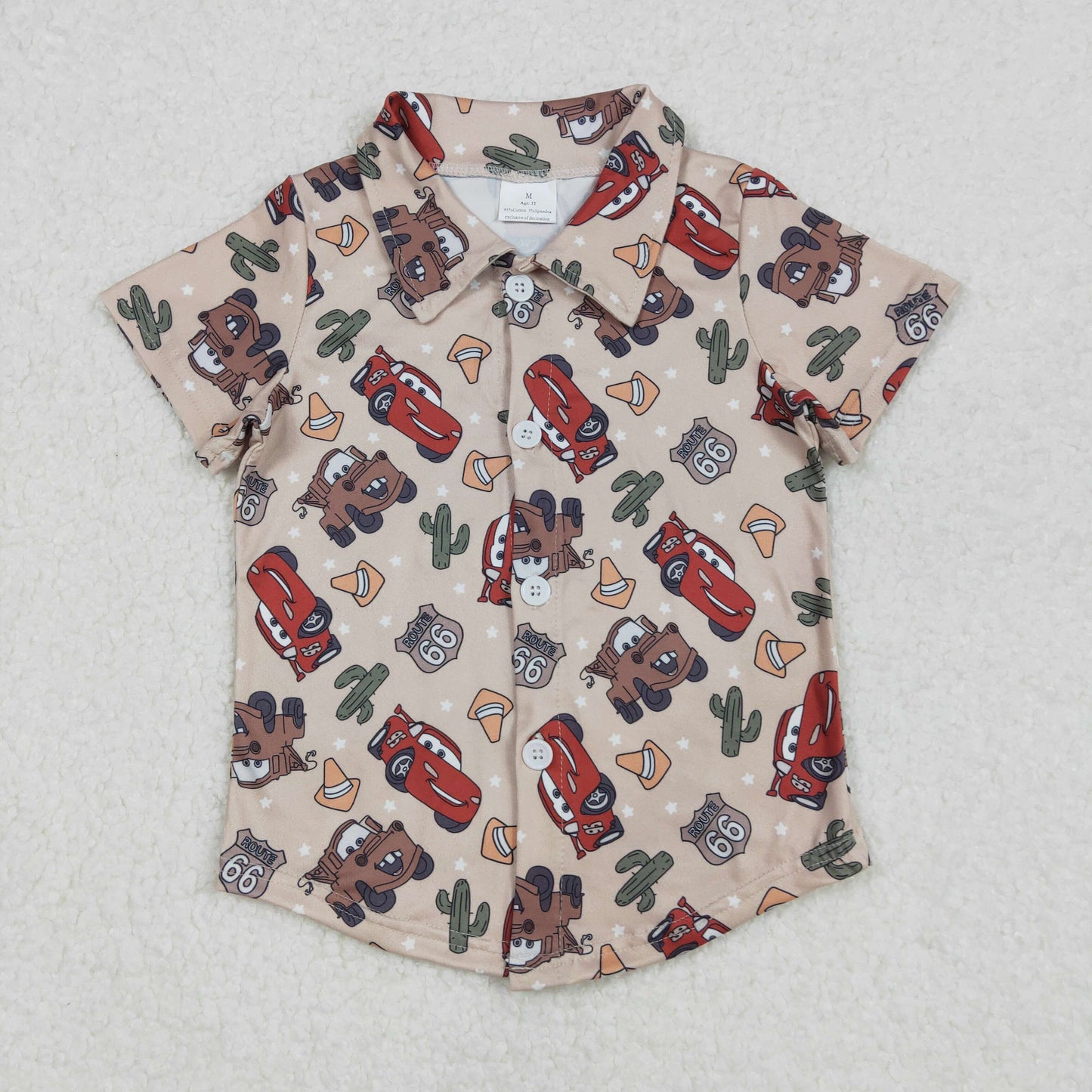 BT1154 Cartoon Cars Cactus Print Boys Short Sleeve Tee Shirts Top