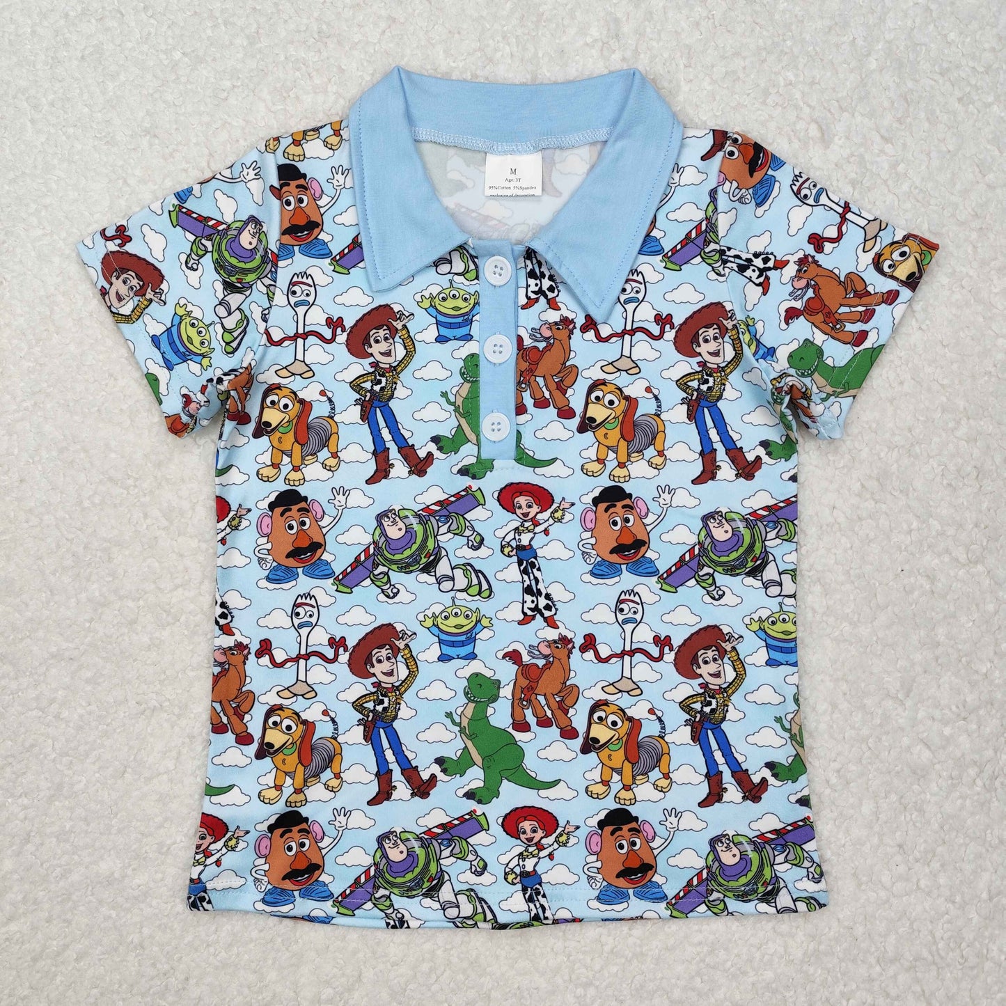 BT1158 Cartoon Toys Print Boys Short Sleeve Polo Tee Shirts Top