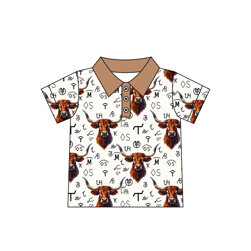 (Pre-order)BT1168 Highland Cow Western Wild Print Boys Polo Tee Shirts Top